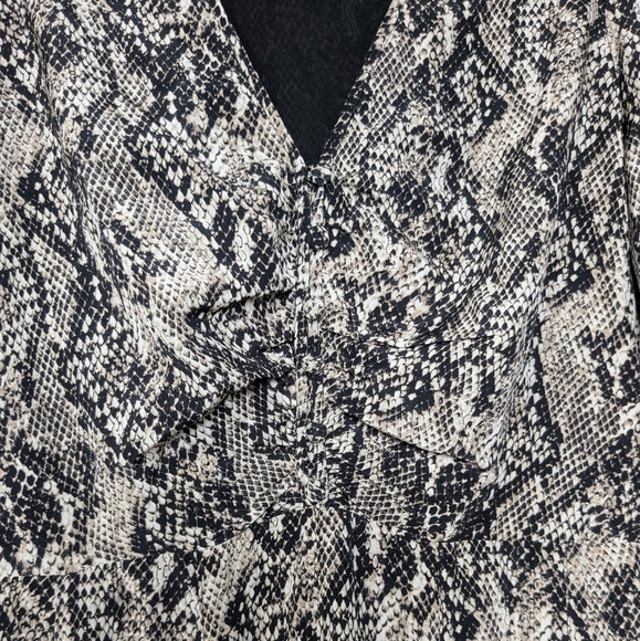 VERONICA BEARD Ried Short Sleeve VNeck Ruffle Hem Silk Dress Sz 6 Snake Print - Picture 4 of 11